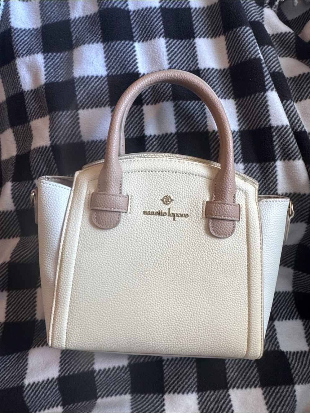 Nanette Lepore Cream Satchel with Taupe Handles crossbody